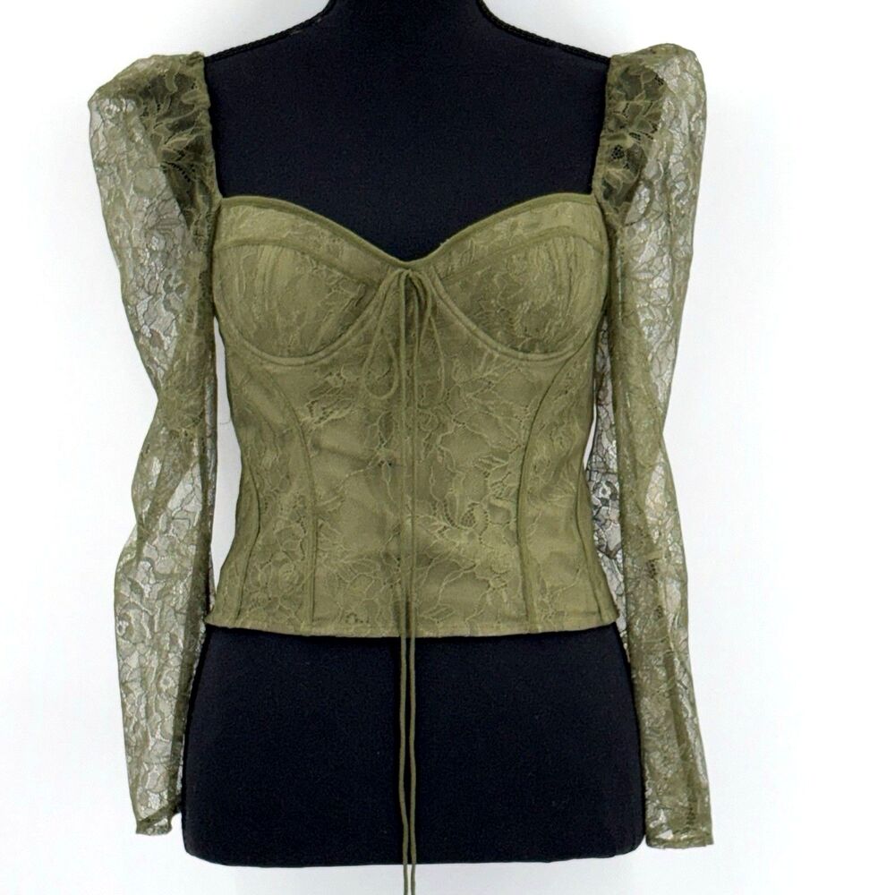 Chelsea & Violet Laura Lace Blouse Top Womens Size 4 Olive Green Garden Fairy
